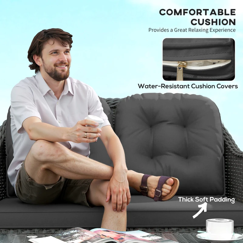 Best Four-Piece Rattan Sofa Set, with Glass-Top Table - Light Grey - Image 5