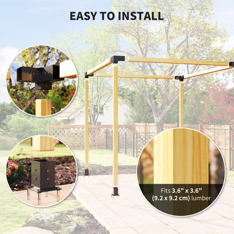 Best Pergola Kit, DIY Pergola Brackets with 3-Way Pergola Corner Brackets and Post Base for 4" x 4" (Actual 3.6" x 3.6") Lumber, 8 PCS Includes Screws - Image 5