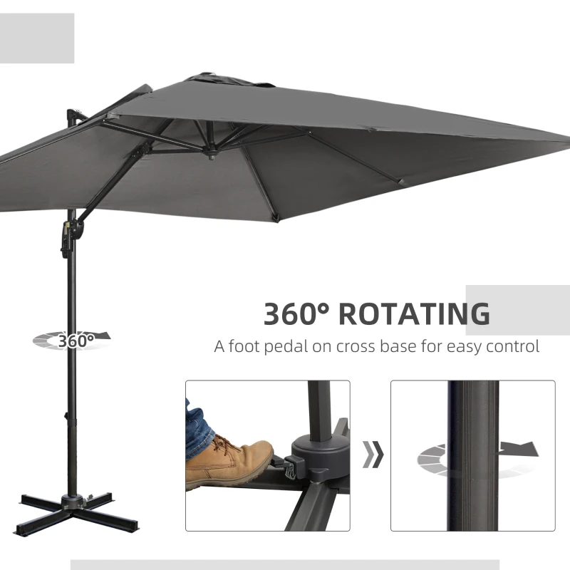 Best 2.7 x 2.7 m Cantilever Parasol, Square Overhanging Umbrella with Cross Base, Crank Handle, Tilt, 360° Rotation and Aluminium Frame, Dark Grey - Image 5