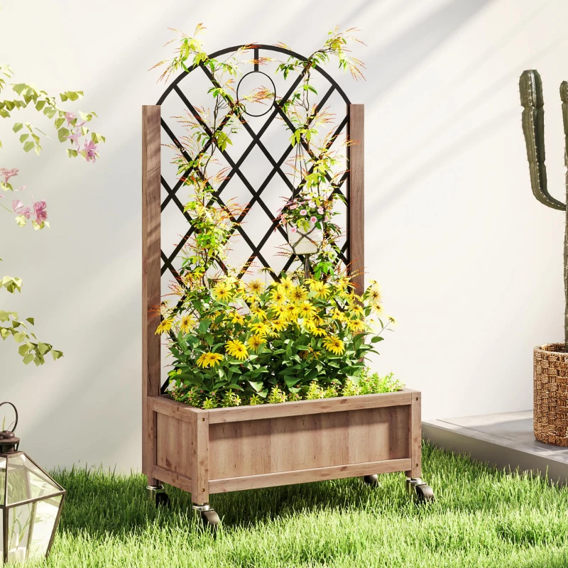 Best Wooden Planter, with Metal Trellis - Brown/Black - Image 2