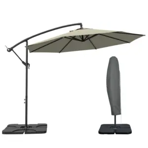 Best 3m Overhanging Parasol, with Base, Weights and Cover - Light Grey
