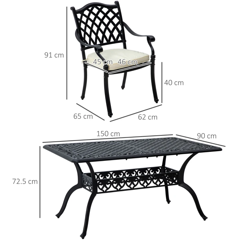 Best 7 Pieces Aluminium Patio Dining Set with Umbrella Hole Black - Image 3