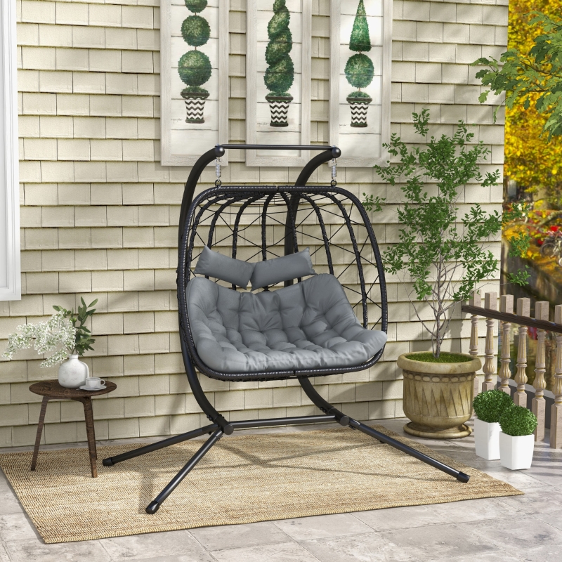 Best Two-Seater Steel Frame Hanging Egg Chair - Black - Image 10
