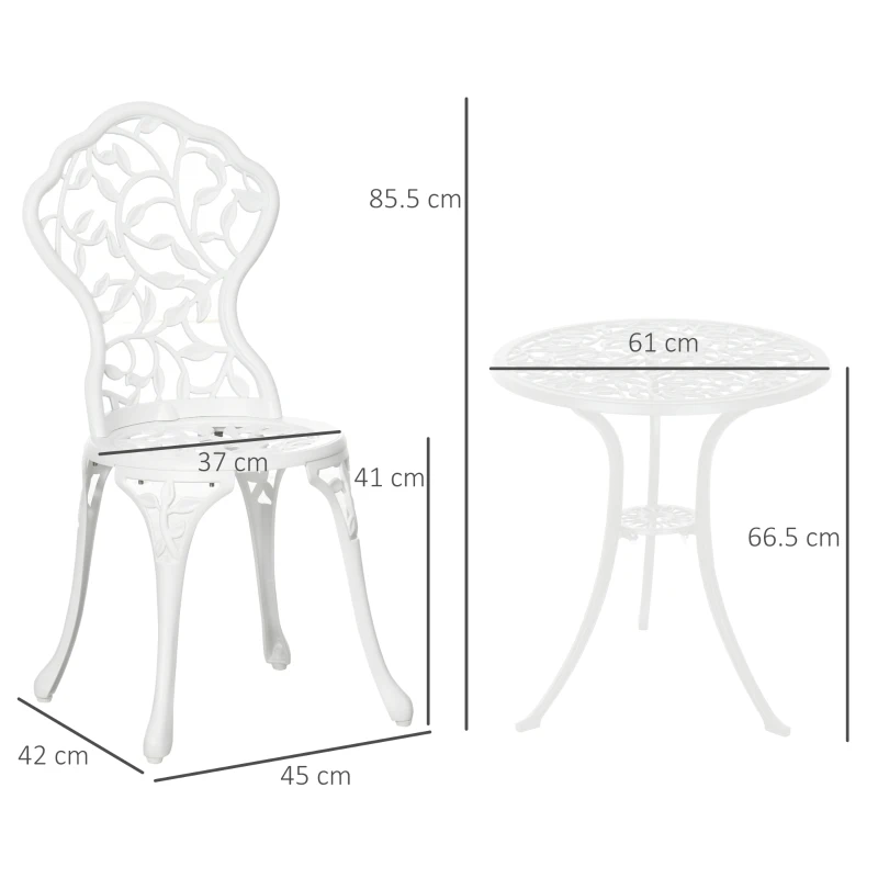 Best 3 Pcs Aluminium Bistro Set Garden Furniture Dining Table Chairs Antique Outdoor Seat Patio Seater White - Image 3