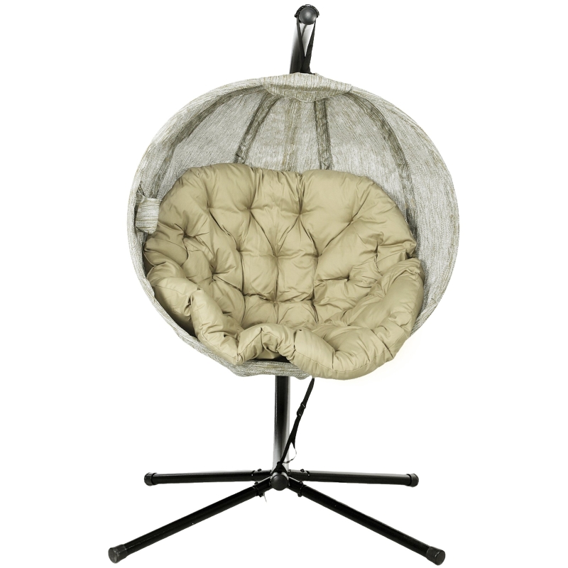 Best Hanging Egg Chair Outdoor Indoor Garden Swing Chair with Folding Basket, Garden Hanging Chair with Stand, Thickened Cushion, Cup Holder for Patio, Balcony, Khaki - Image 11
