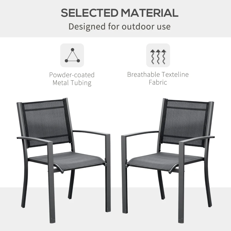 Best Garden Chairs Set Of 2 Outdoor Chairs with Steel Frame Texteline Seats for Dining Patio Balcony Dark Grey and Black - Image 5
