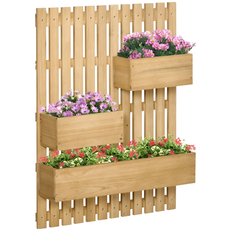 Best Wall-mounted Wooden Garden Planters with Trellis, Drainage Holes and 3 Planter Boxes for Patio, Natural