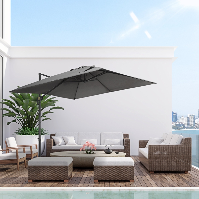 Best 2.7 x 2.7 m Cantilever Parasol, Square Overhanging Umbrella with Cross Base, Crank Handle, Tilt, 360° Rotation and Aluminium Frame, Dark Grey - Image 10