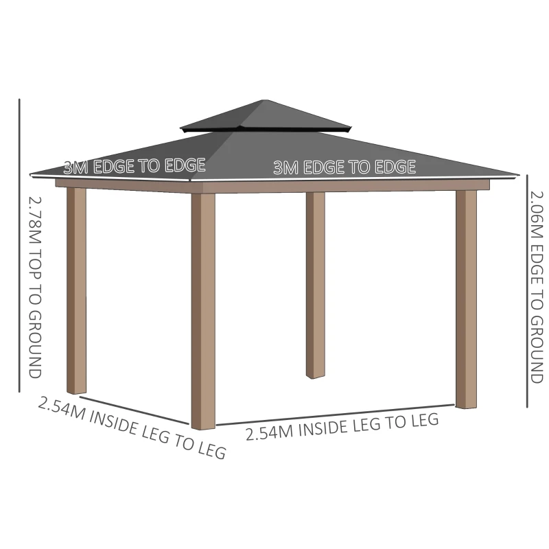 Best 3 x 3 (m) Outdoor Polycarbonate Gazebo, Double Roof Hard Top Gazebo with Galvanised Steel Frame, Nettings & Curtains for Garden, Lawn, Patio and Deck, Khaki - Image 3