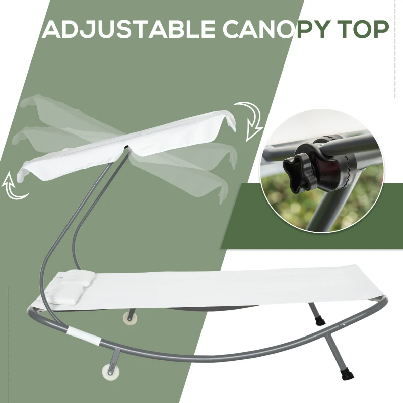Best Double Hammock Sun Lounger Bed with Canopy Shelter, Wheels & 2 Pillows, White - Image 4