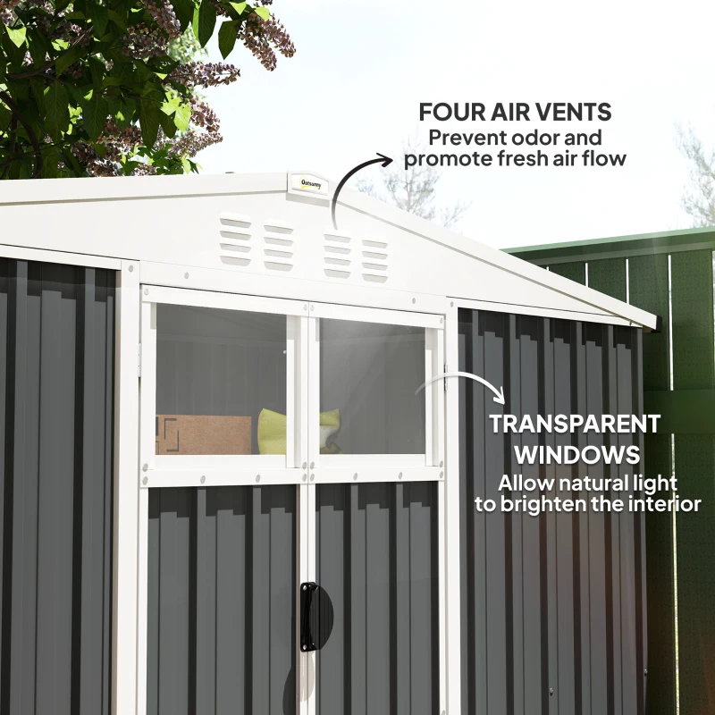 Best 8 x 4 ft Metal Garden Shed, Garden Storage Shed with Window, 4 Vents and Lockable Door, Waterproof Galvanised Steel Tool Storage Shed, Dark Grey - Image 4