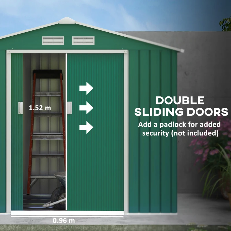 Best 7 x 4ft Metal Garden Shed, Outdoor Storage Tool House with Ventilation Slots, Foundation Kit and Lockable Double Doors, Green - Image 6