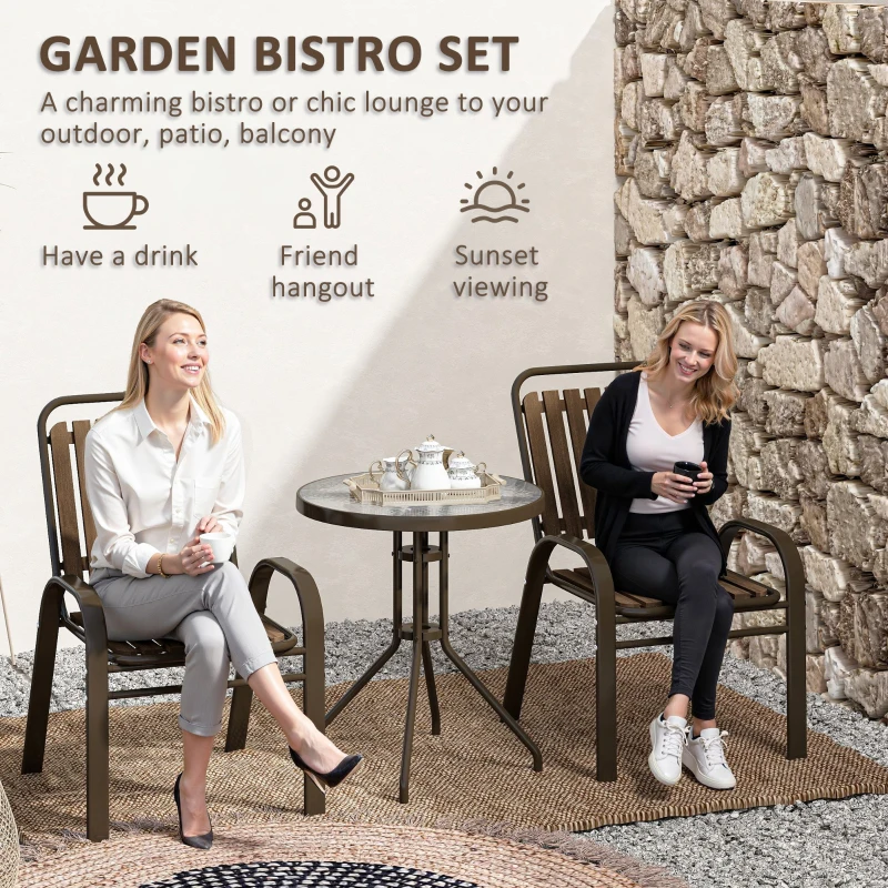 Best 3 Pieces Patio Bistro Set with Stackable Chairs, Tempered Glass Table, for Outdoor, Balcony, Patio, Garden, Dark Brown - Image 4