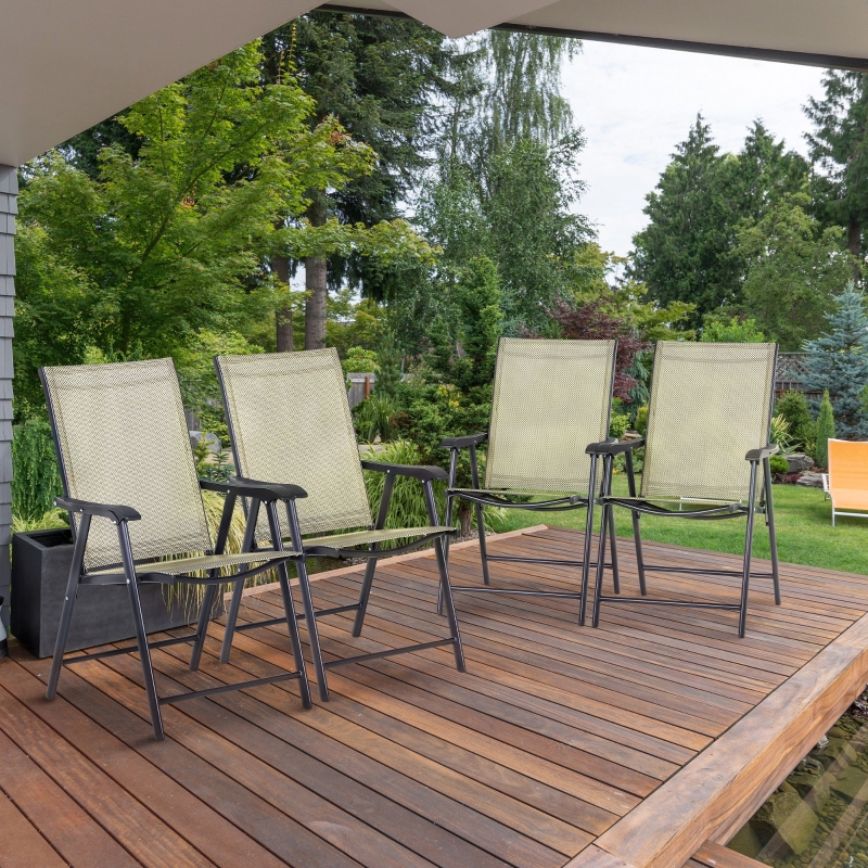 Best Set of 4 Folding Garden Chairs, Metal Frame Garden Chairs Outdoor Patio Park Dining Seat with Breathable Mesh Seat, Beige - Image 10