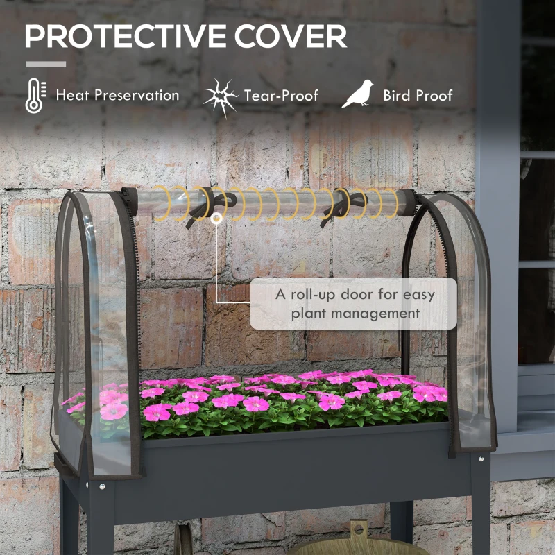 Best Raised Planter with Greenhouse Cover, Mobile Elevated Garden Bed with Wheels and Bottom Shelf for Vegetables, Dark Grey - Image 4