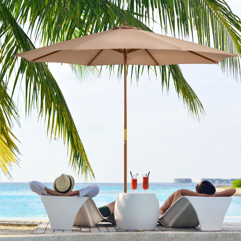 Best 3(m) Garden Umbrella Wooden Parasol 8 Ribs Bamboo Sun Shade Patio Outdoor Umbrella Canopy Khaki - Image 13