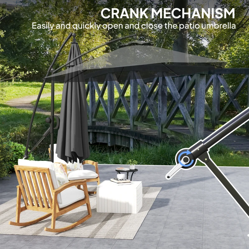 Best 3(m) Garden Cantilever Parasol with Cover and Wind Protection Strap, Round Overhanging Umbrella with Crank Handle and Tilt, Banana Patio Umbrella for Outdoor Sun Shade, UPF50+, Grey - Image 8