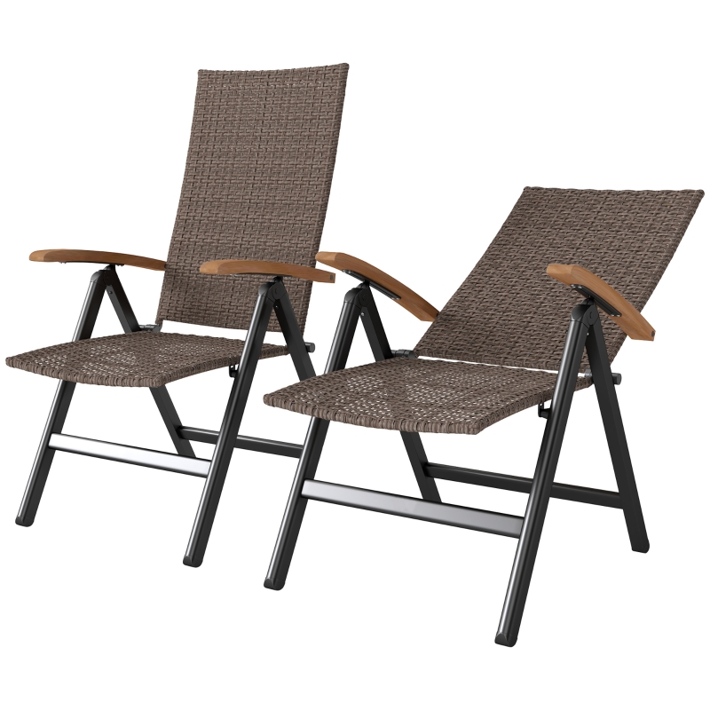 Best 2 Pieces Outdoor Foldable Dining Chair with Armrests, High Backrest, for Garden, Camping, Balcony, Brown - Image 11