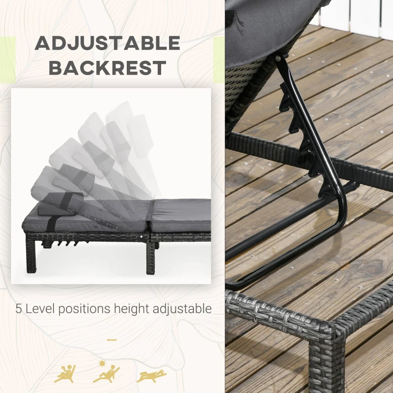 Best Set of Two Reclining Rattan Sun Loungers, with Cushions - Grey - Image 4