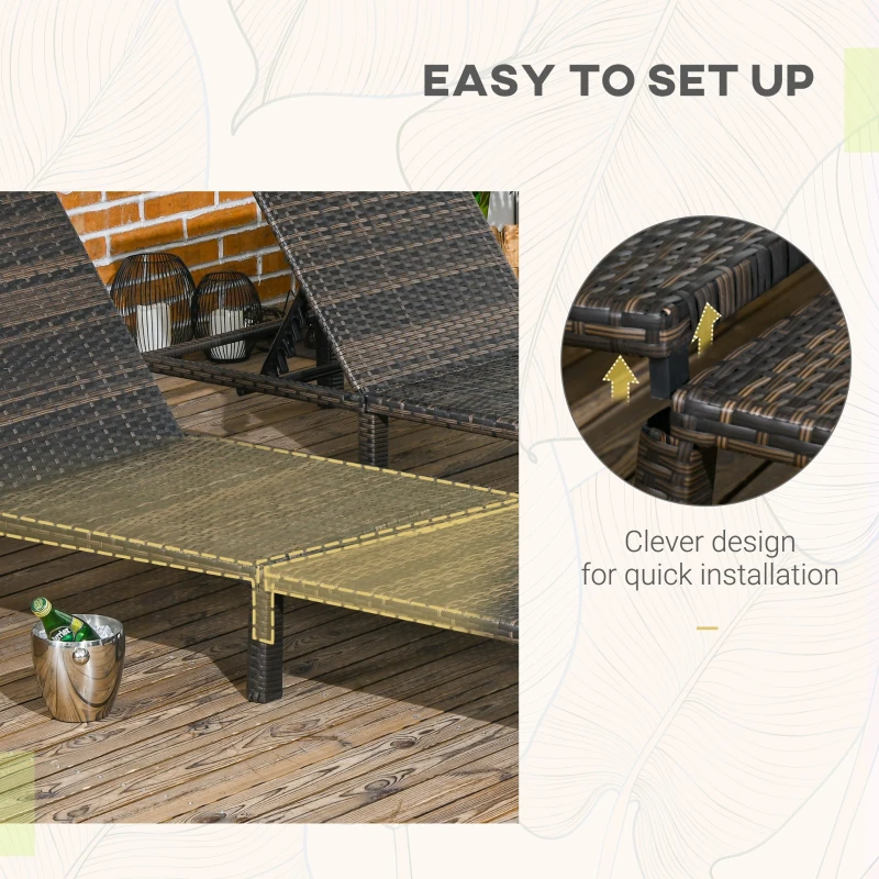 Best Set of Two Reclining Rattan Sun Loungers, with Cushions - Brown/Cream - Image 5