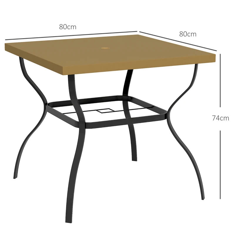 Best Four-Seater Steel Garden Table, with Parasol Hole - Brown/Black - Image 3