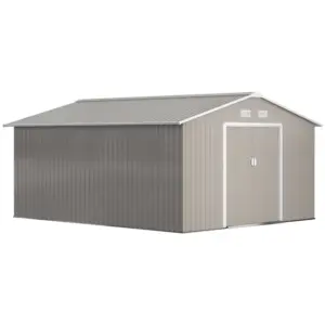 Best 13 x 11ft Garden Metal Storage Shed Outdoor Storage Shed with Foundation Kit Ventilation & Doors, Light Grey
