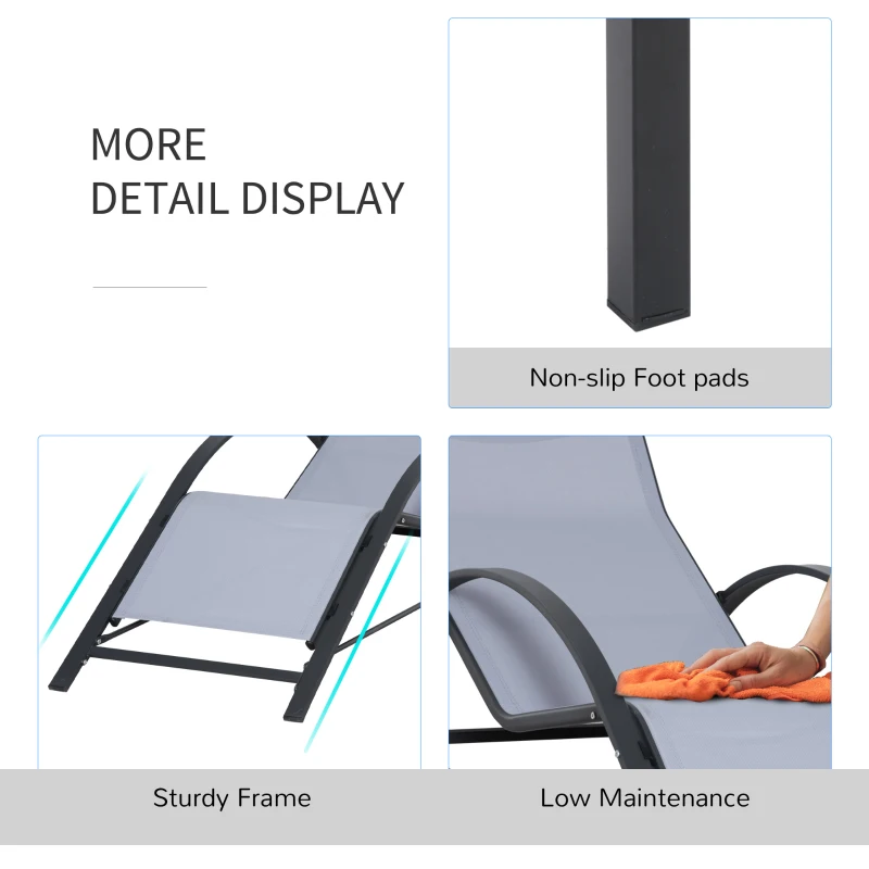 Best 3 Pieces Lounge Chair Set Metal Frame Garden Outdoor Recliner Sunbathing Chair with Table, Light Grey - Image 6