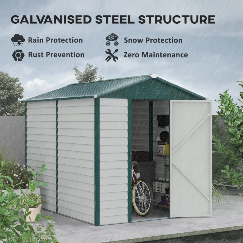 Best 9x 6FT Metal Outdoor Garden Shed, Galvanised Tool Storage Shed w/ Sloped Roof, Lockable Door for Patio Lawn, Green - Image 4