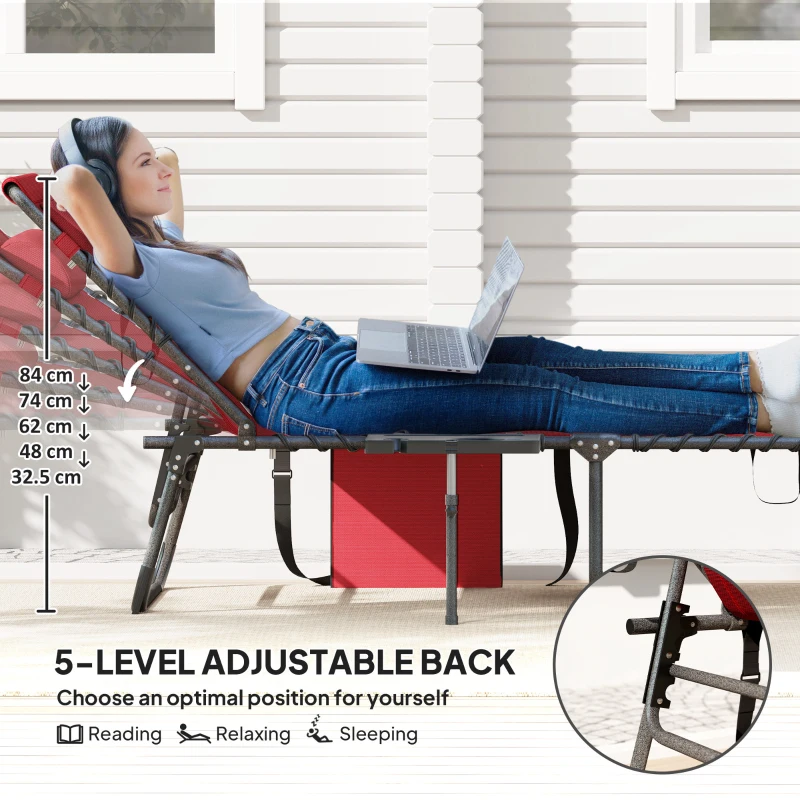 Best Five-Position Reclining Sun Lounger - Red - Image 4