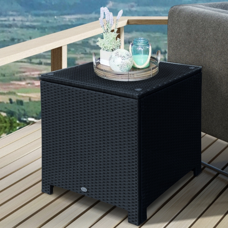Best PE Wicker Side Table Rattan Garden Furniture with Four Foot Pads, Rust & Mild Weather Damage Resistant, Black - Image 11