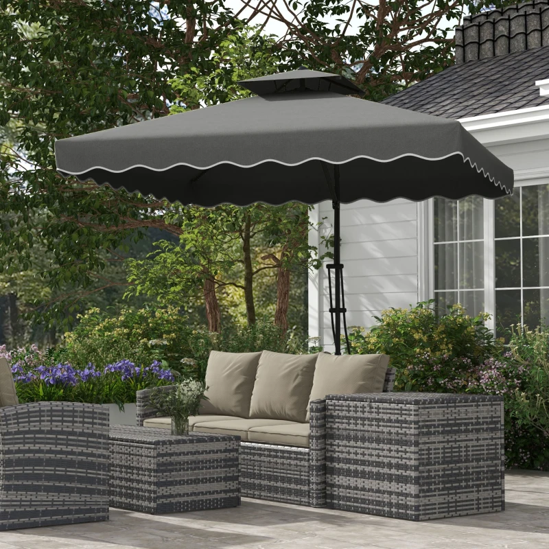 Best 2.5m Square Double Top Garden Parasol Cantilever Umbrella with Ruffles, Dark Grey - Image 2