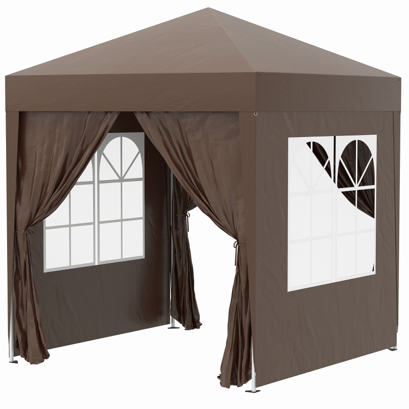 Best 2 x 2 m Garden Pop Up Gazebo, Wedding Party Tent Marquee, Water Resistant Awning Canopy with Sidewalls, Windows, Carry Bag, Coffee - Image 12