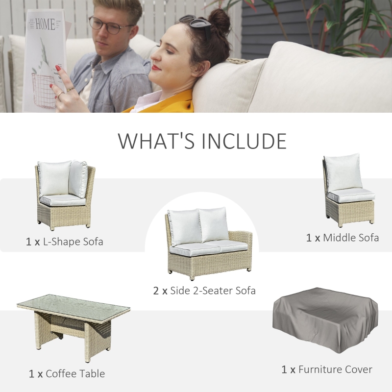 Best 5 PCS Reclining PE Rattan Garden Dining Set Bonzer Patio Furniture w/ Sofa Chairs Glass Table, Olefin Cushions Adjustable Feet Stylish Lounge Conversation - Image 9