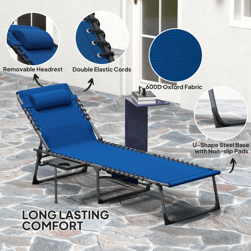 Best Five-Position Reclining Sun Lounger - Dark Blue - Image 5