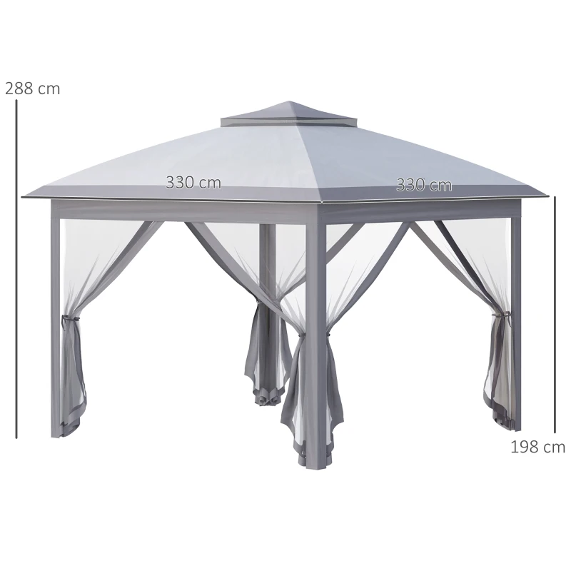 Best 3.3 x 3.3m Pop Up Gazebo, Double Roof Foldable Canopy Tent with Zipped Mesh Sidewalls, Height Adjustable and Carrying Bag, Event Tent for Patio Garden, Grey - Image 3