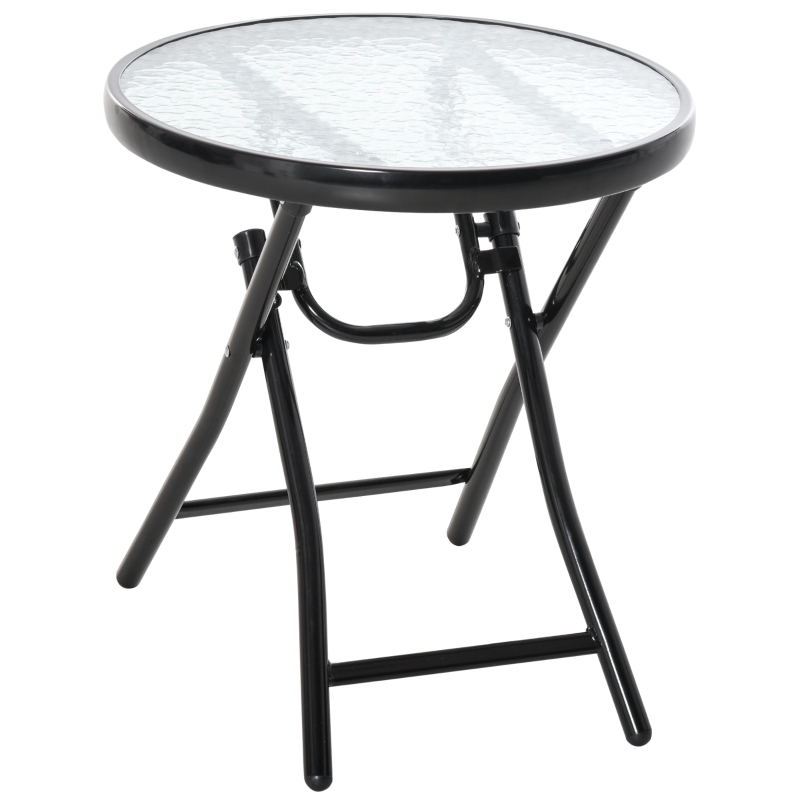 Best Foldable Garden Table, Round Folding Table with Glass Tabletop and Safety Buckle for Patio, Garden, Outdoor, Indoor, Black - Image 11