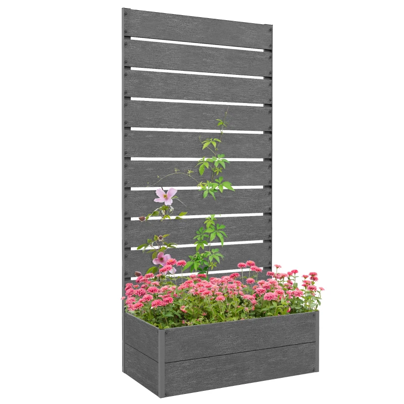 Best 34 x 69.5cm Garden Planter Box, with Back Trellis, Grey