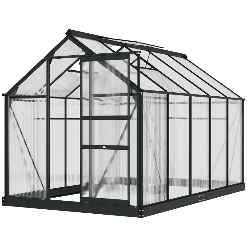 Best 6 x 10ft Polycarbonate Greenhouse, Large Walk-In Green House with Slide Door and Window, Garden Plants Grow House with Aluminium Frame and Foundation, Grey - Image 9