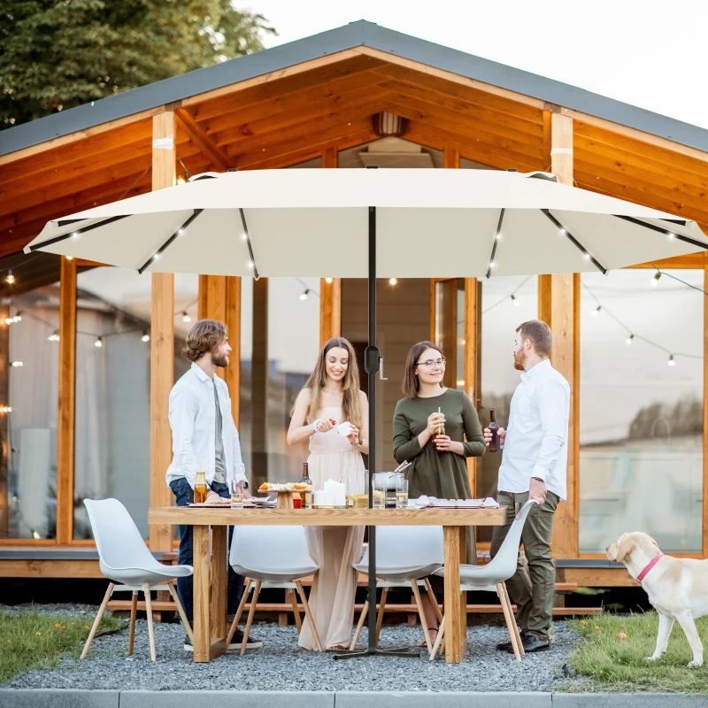 Best 4.4m Double-Sided Sun Umbrella Patio Parasol LED Solar Lights Cream White - Image 2