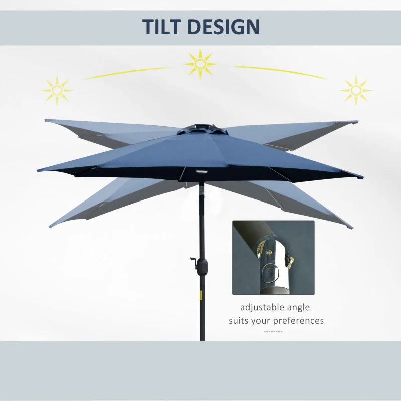 Best 2.7m Garden Parasol Sun Umbrella w/ LED Solar Light Angled Canopy Blue - Image 5
