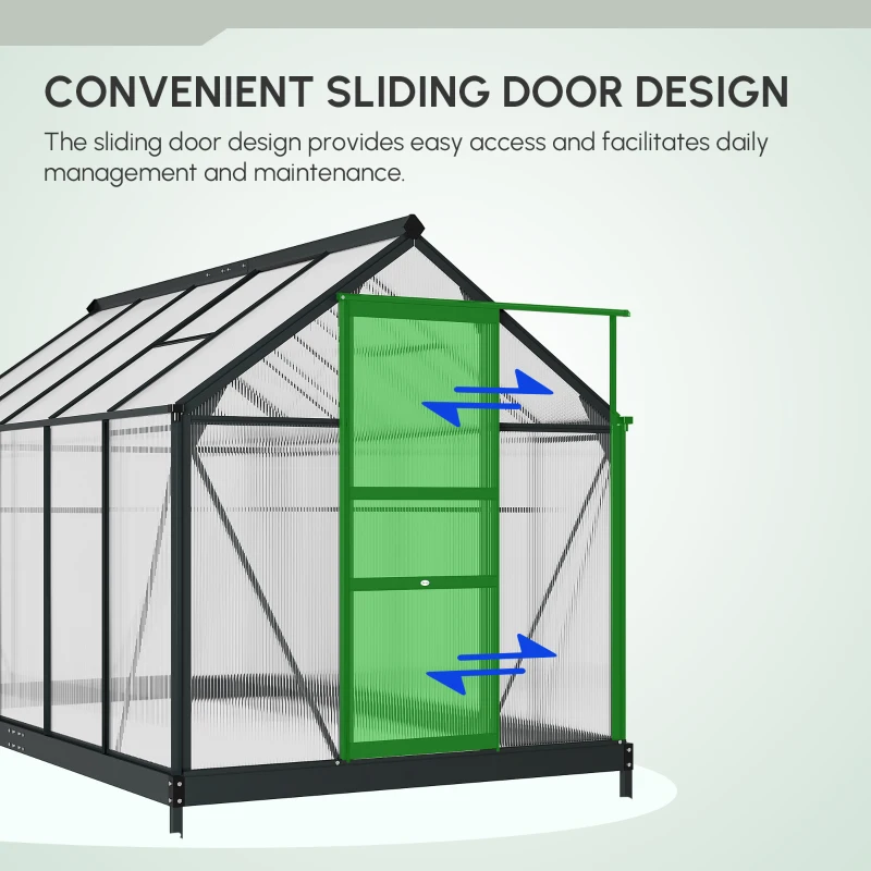 Best 6 x 10ft Polycarbonate Greenhouse, Large Walk-In Green House with Slide Door and Window, Garden Plants Grow House with Aluminium Frame and Foundation, Grey - Image 7