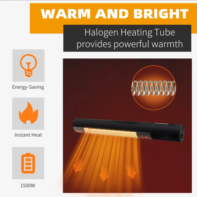 Best Outdoor Patio Garden Warmer 1500W Wall Mounted Electric Infrared Halogen Heater with Remote Control Black - Image 7
