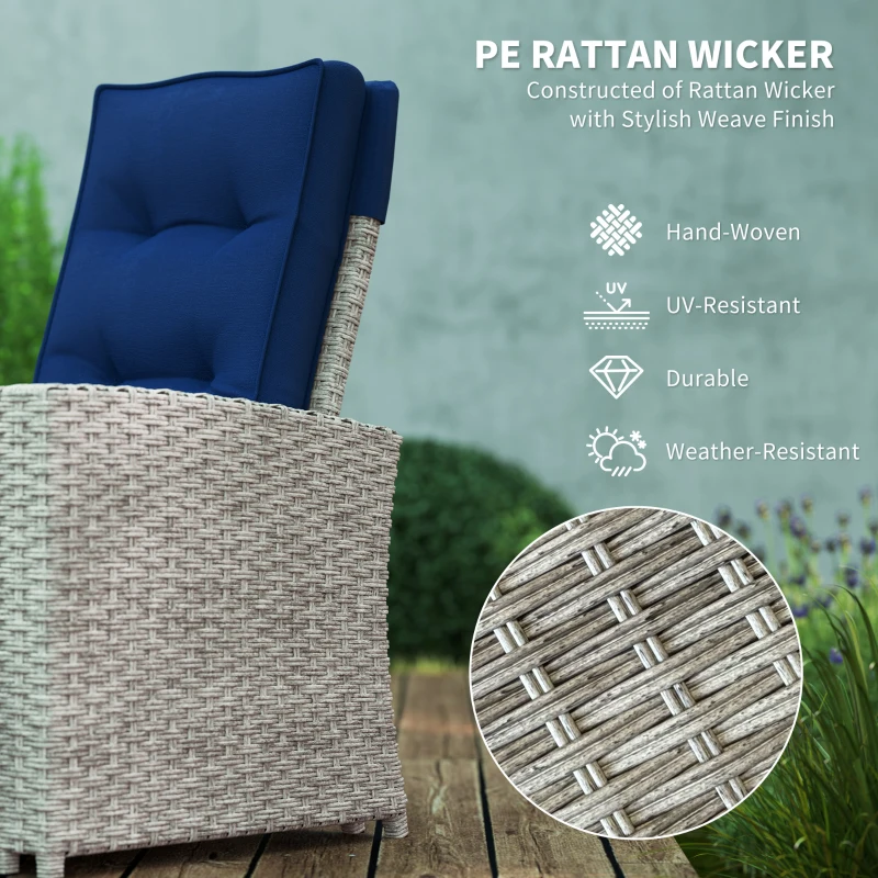 Best 4 Piece Rattan Garden Furniture Set Outdoor Sofa Sectional Set with Glass Top Table for Poolside, Navy Blue - Image 4