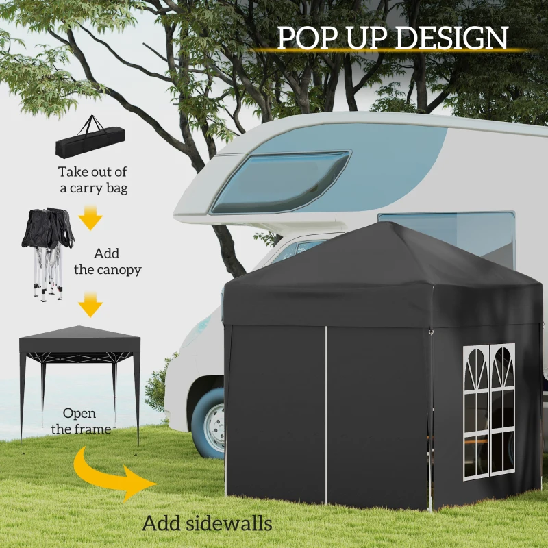 Best 2 x 2 m Garden Pop Up Gazebo, Wedding Party Tent Marquee, Water Resistant Awning Canopy with Sidewalls, Windows, Carry Bag, Black - Image 4