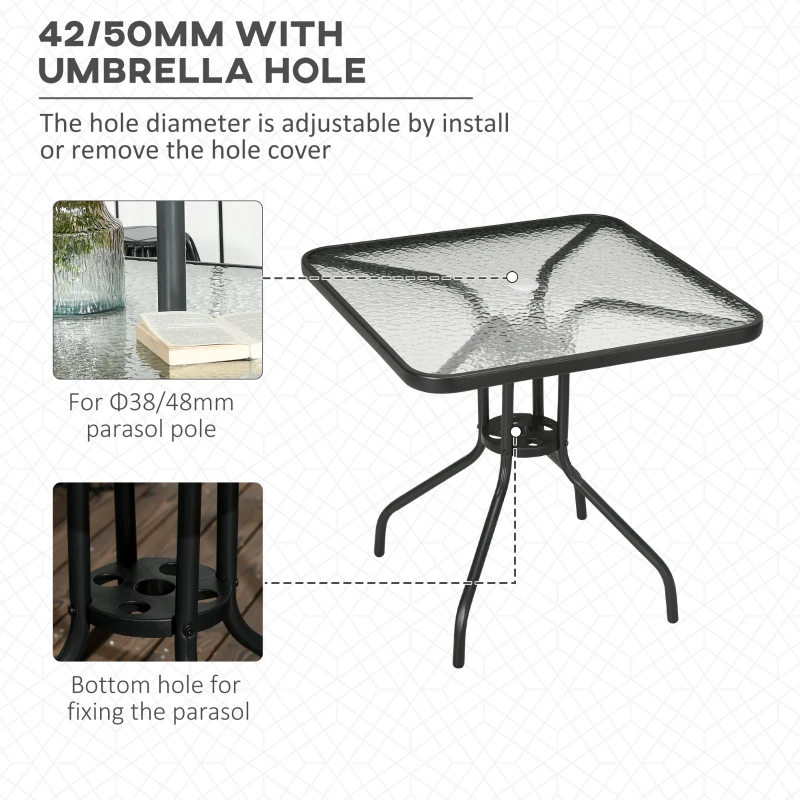Best Square Garden Dining Table with Tempered Glass Top & Umbrella Hole, 76 x 76 cm - Image 4