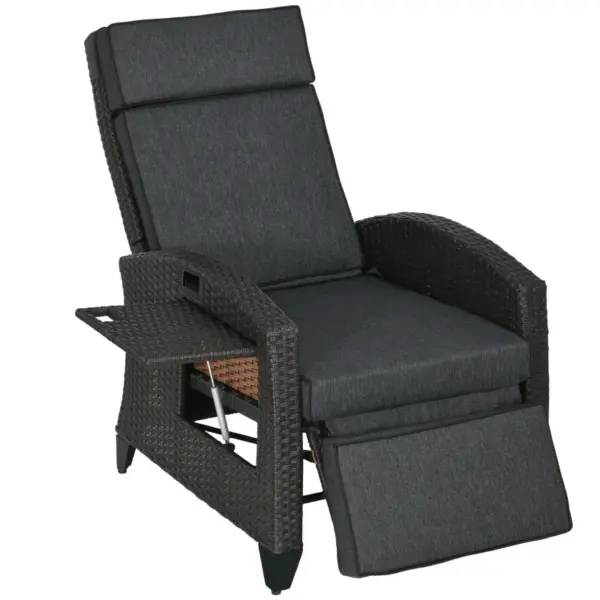 Best Outdoor Recliner Chair with Adjustable Backrest and Footrest, Cushion, Side Tray, Grey