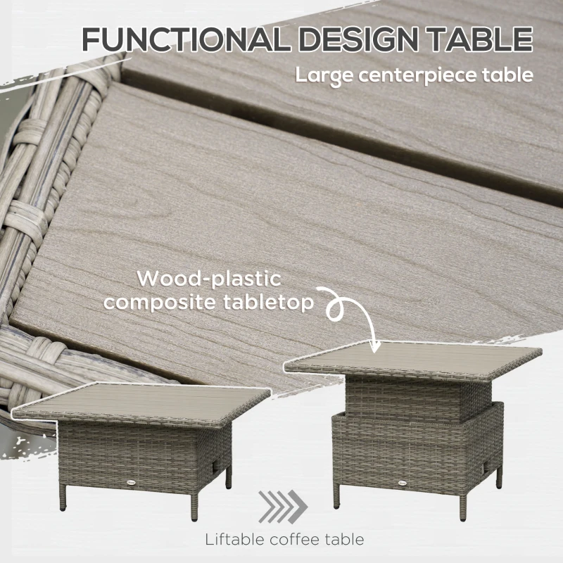 Best 6 Pieces Outdoor PE Rattan Garden Furniture, Patio Wicker Sectional Conversation Corner Sofa w/ Soft Padded Cushion & Liftable Coffee Table, Grey - Image 6