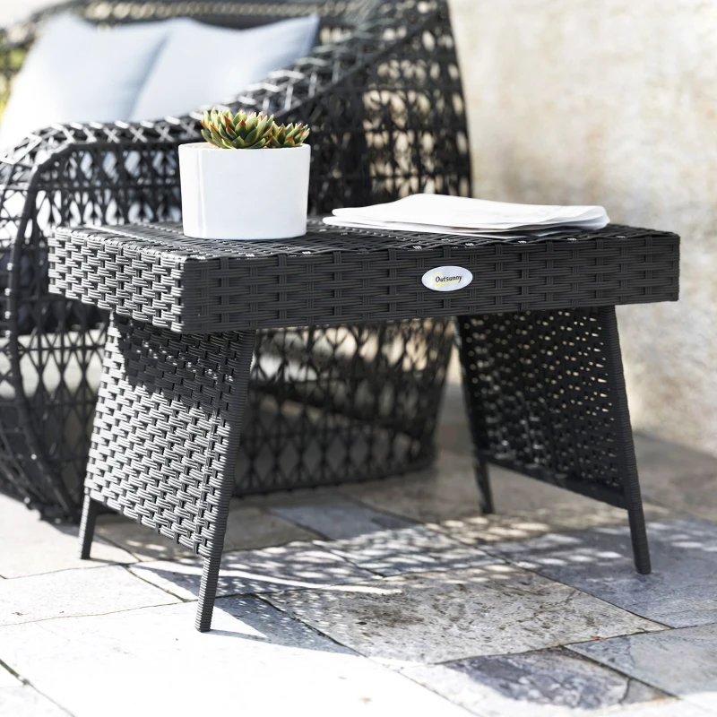 Best Foldable Outdoor Side Table, Rattan Garden Coffee Table with Steel Frame, Space Saving Bistro Garden Furniture for Patio, Balcony, 60 x 41 x 41 cm, Black - Image 8