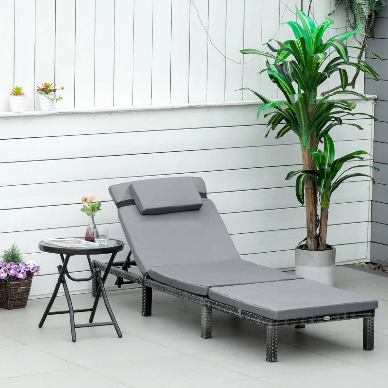 Best Rattan Sun Lounger, 5-Level Adjustable Garden Lounger Recliner with Cushion and Headrest, Outdoor Reclining Sunbed, Steel Frame Garden Chair for Patio, Beach, Terrace, Dark Grey - Image 2