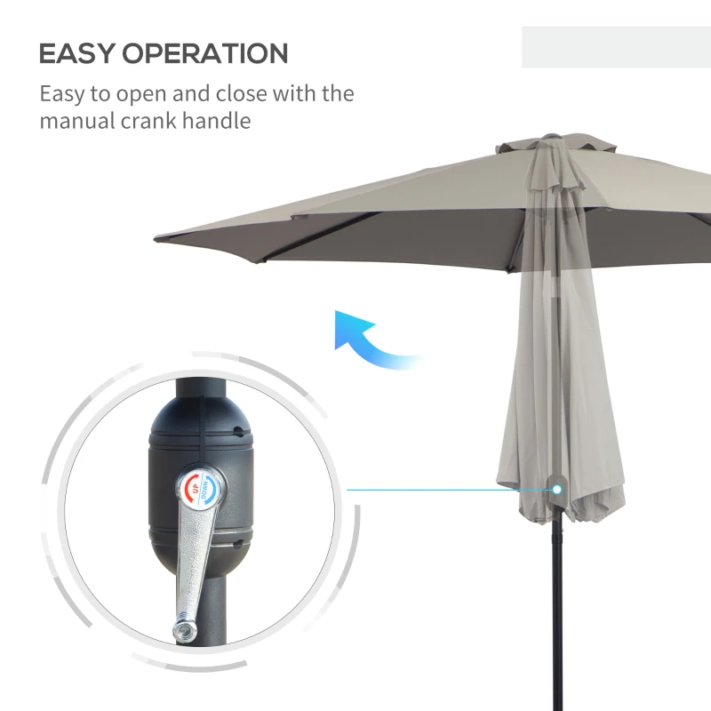 Best 3(m) Tilting Parasol Garden Umbrellas, Outdoor Sun Shade with 8 Ribs, Tilt and Crank Handle for Balcony, Bench, Garden, Light Grey - Image 5